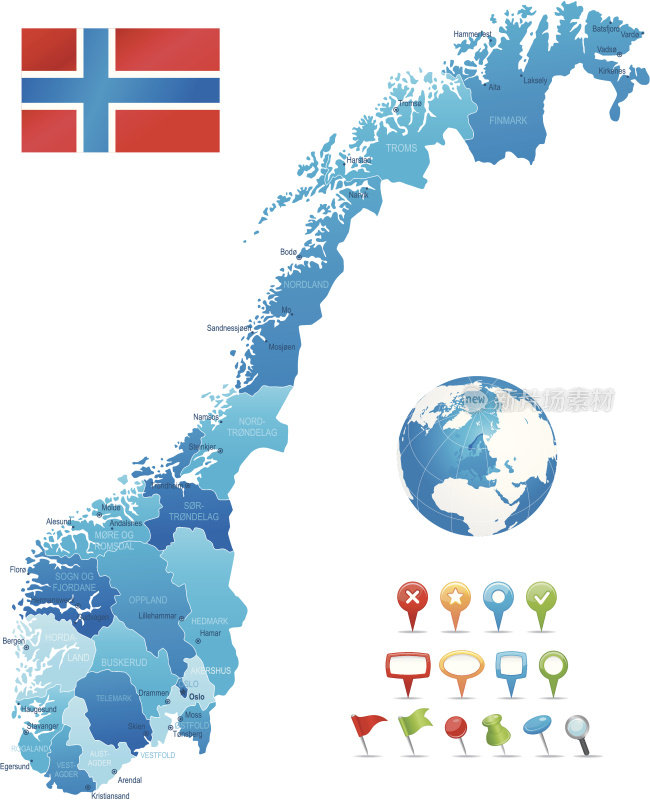 挪威-高度详细的地图