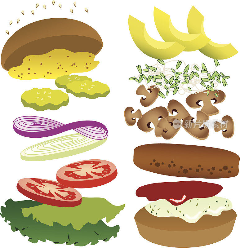 蔬菜汉堡的蔬菜配料图片