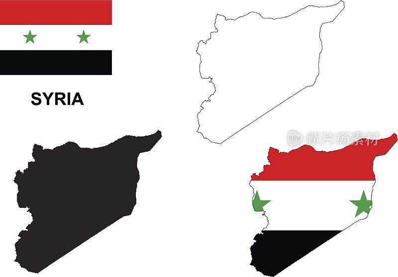 叙利亚地图矢量，叙利亚旗帜矢量，孤立的叙利亚