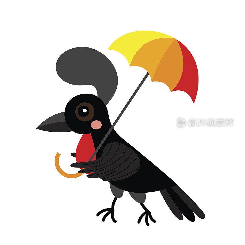 伞鸟动物卡通人物矢量插图。