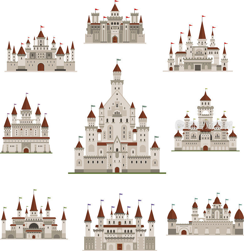 城堡或中世纪童话城堡矢量图标