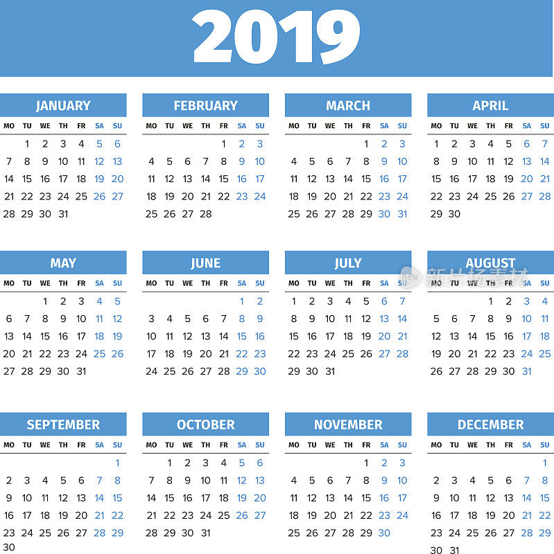 简单的2019年日历