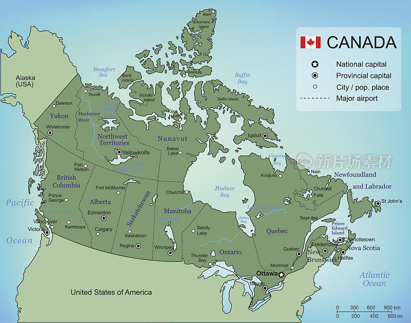 加拿大地图与省份。所有区域都是可选择的。向量
