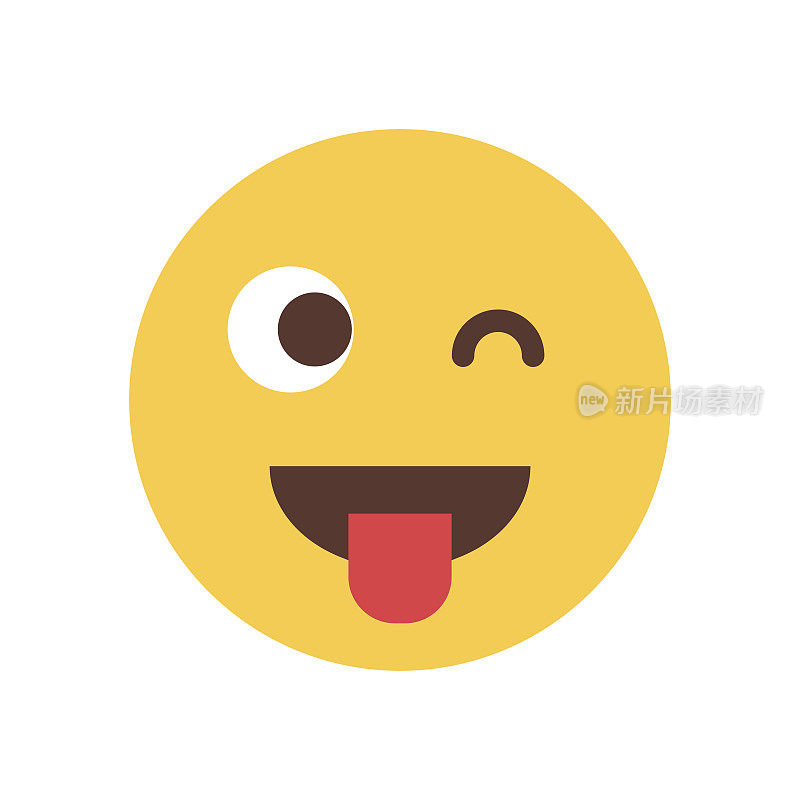 黄色微笑卡通脸显示舌头眨眼表情人的情感图标