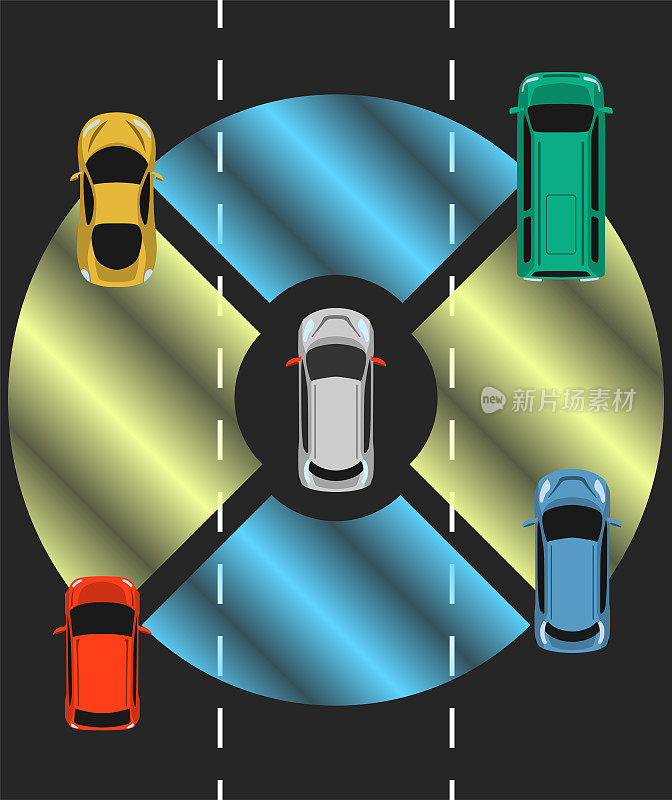 自动驾驶汽车俯视图。自己驾驶车辆。