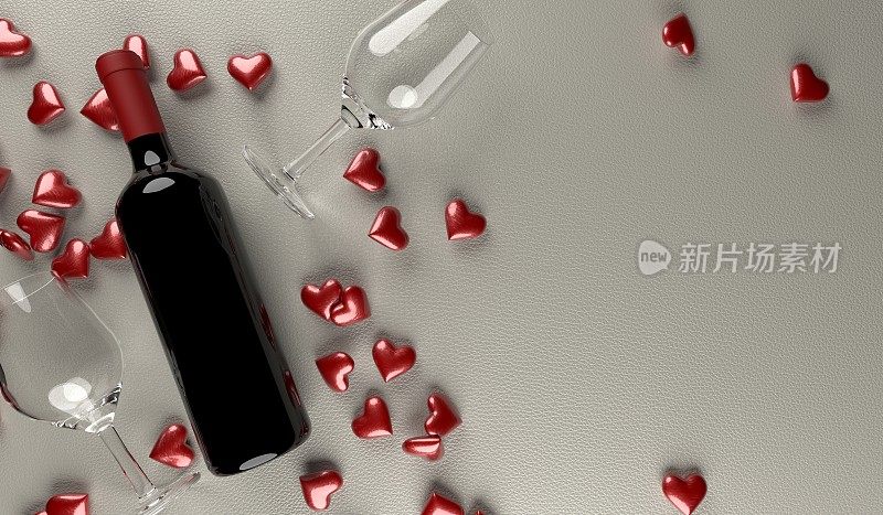 红酒瓶，玻璃和红心