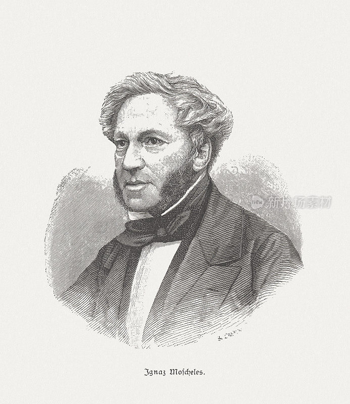 艾萨克・伊格纳兹・莫舍勒斯(1794-1870)，波希米亚作曲家，木刻，1885年出版