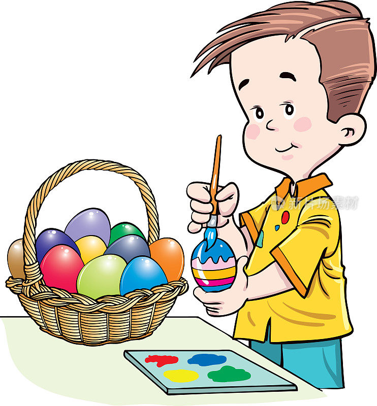 卡通男孩画复活节彩蛋
