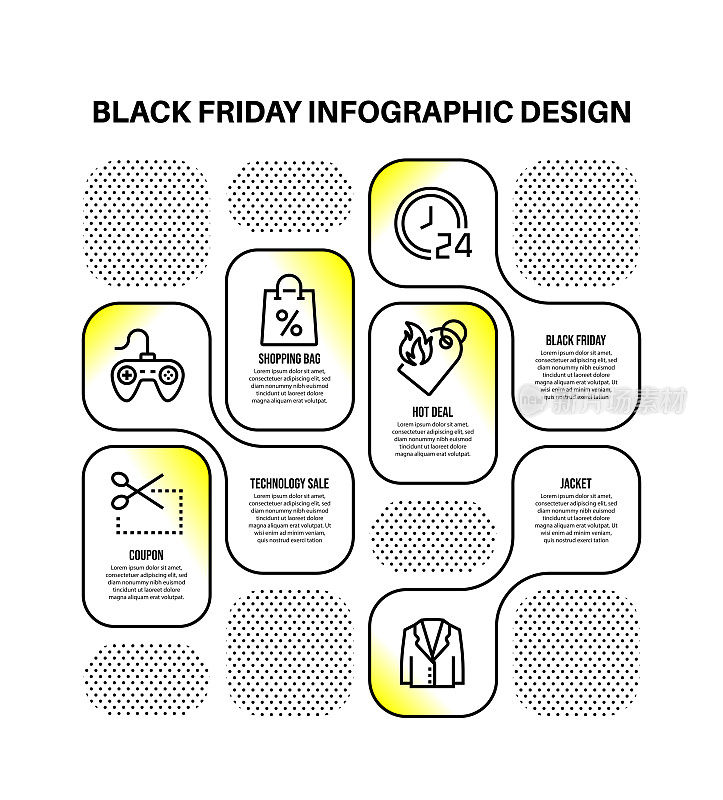 信息图表设计模板与黑色星期五的关键字和图标