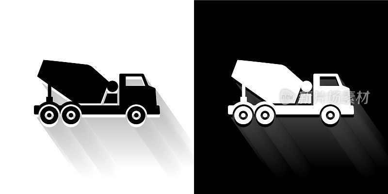 建筑卡车黑色和白色与长影子的图标