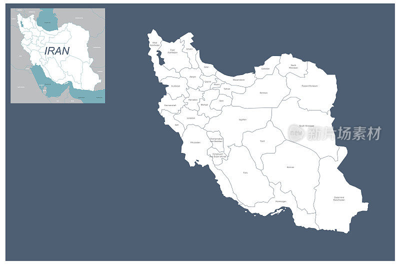 伊朗的地图。伊朗，中东矢量地图