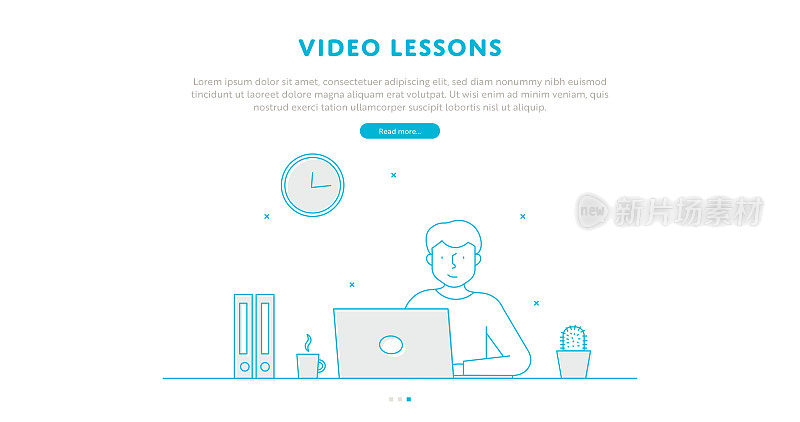 视频课程网页概念与可编辑的描边线插图。