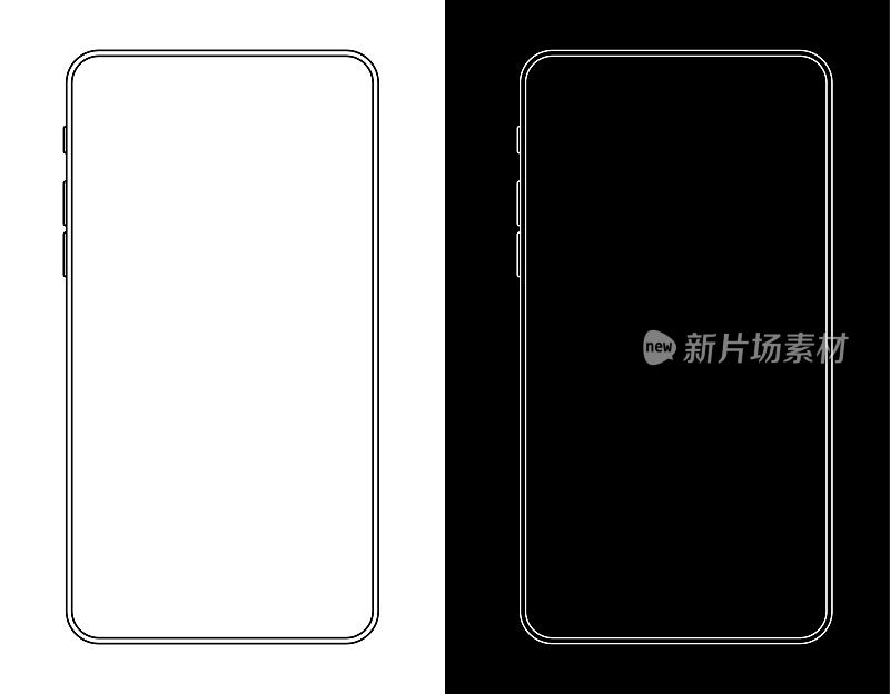 智能手机，移动电话在黑白线框