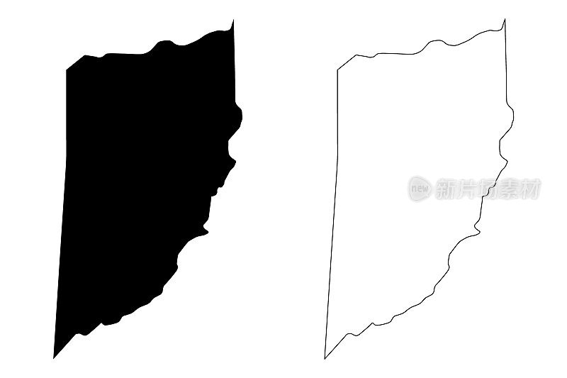 卡约区(伯利兹，伯利兹各区)地图矢量插图，卡约草稿地图