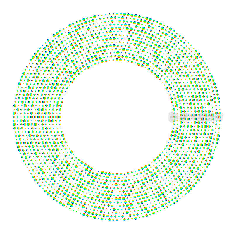 沿同心圆的圆切线均匀间隔的彩虹色点