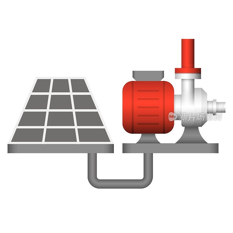 水泵站和太阳能矢量图标设计。用于控制和分配管道中的水。