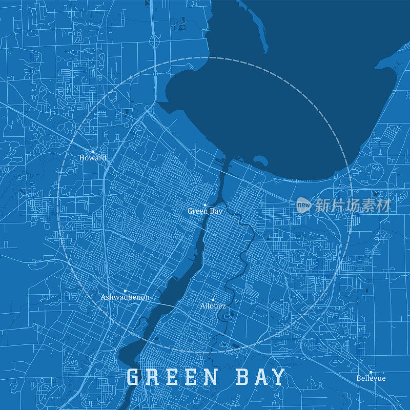 绿湾WI城市矢量路线图蓝色文本