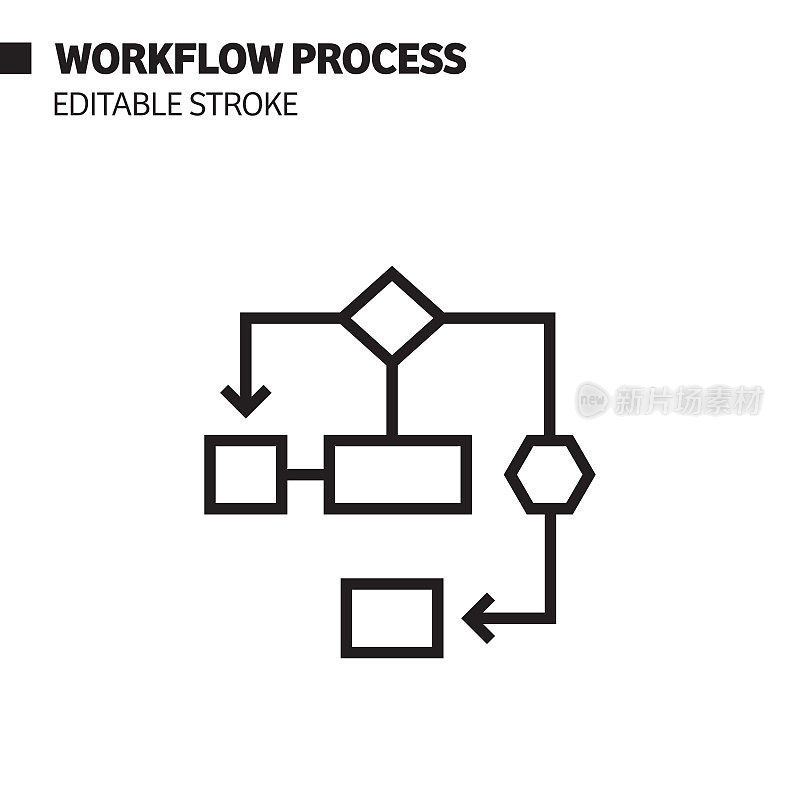 工作流程线图标，轮廓矢量符号插图。