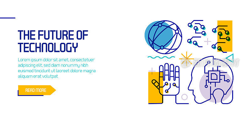 与技术相关的设计元素的未来。带有轮廓图标的图案设计。色彩斑斓的矢量图