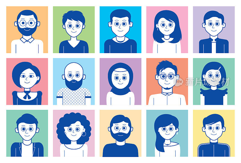 人们面对头像社交媒体头像工作场所多样性团队合作