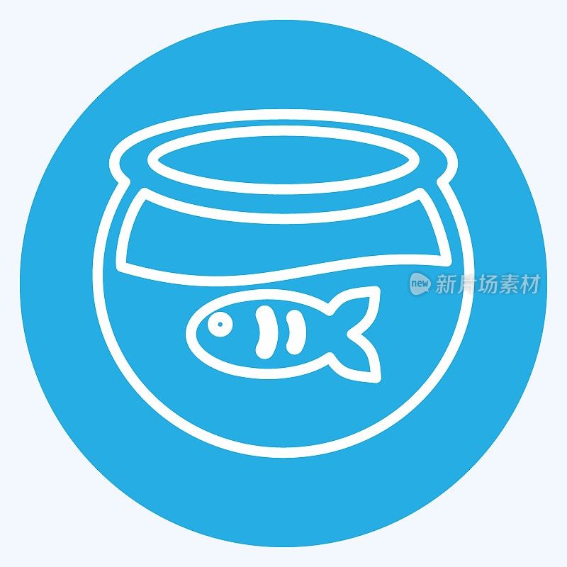 鱼缸图标中的鱼在时尚的蓝色眼睛风格孤立在柔和的蓝色背景