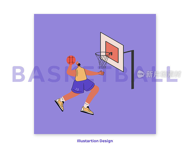篮球运动员扣篮。健康的生活方式。可编辑的颜色。