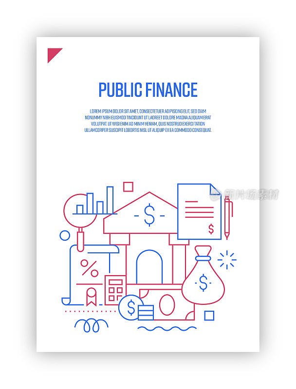 说明公共财政概念的向量集。线条艺术风格背景设计网页，横幅，海报，印刷等。矢量插图。
