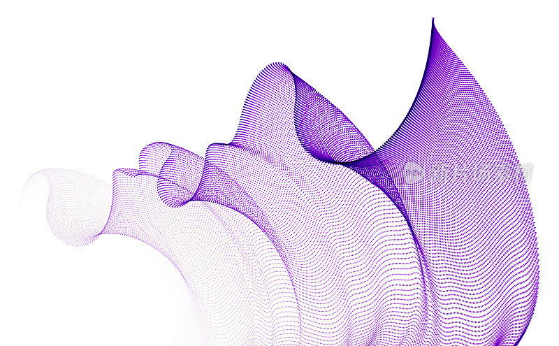 流动的粒子波现代轻松的插图，透明的薄纱织物上的风。圆点矢量抽象背景。美丽的波状阵列混合点。