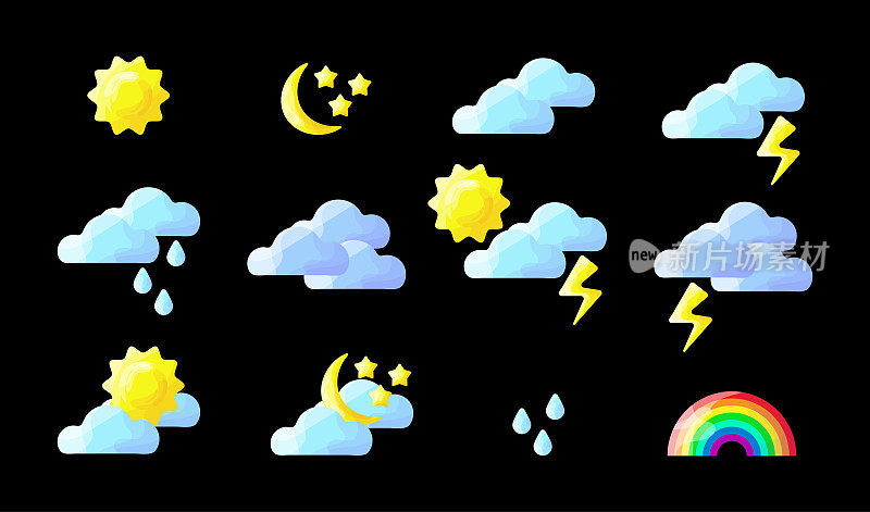 天气图标集。天气和天气事件的符号