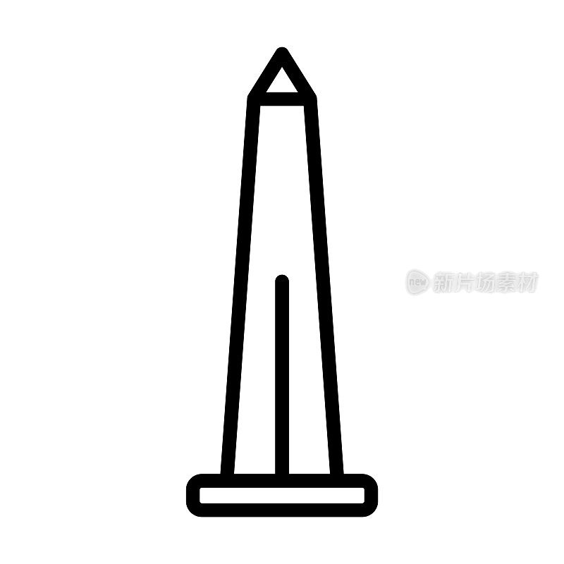 布宜诺斯艾利斯的方尖碑图标从纪念碑收藏。布宜诺斯艾利斯的薄线形方尖碑，阿根廷，方尖碑轮廓图标孤立在白色背景上。线向量方尖碑的布宜诺斯艾利斯符号，。