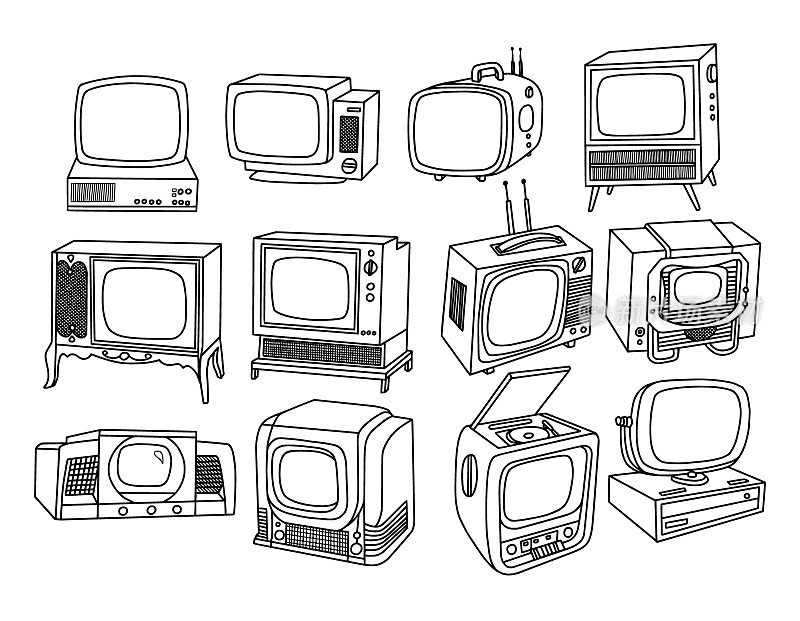 复古电视和广播涂鸦集