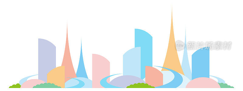 平面插图，未来城市。没有画线。