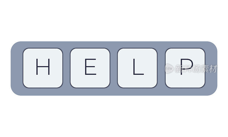 带键帮助的计算机键盘键。键盘按键图标按钮