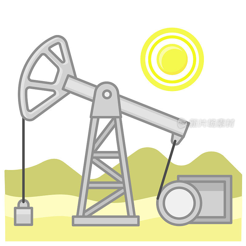 沙漠里的石油生产，石油钻塔。矢量插图在平面风格
