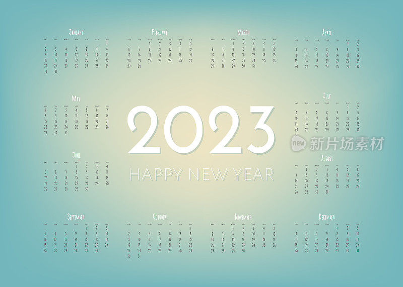 2023年历模板按月，年历封面概念。