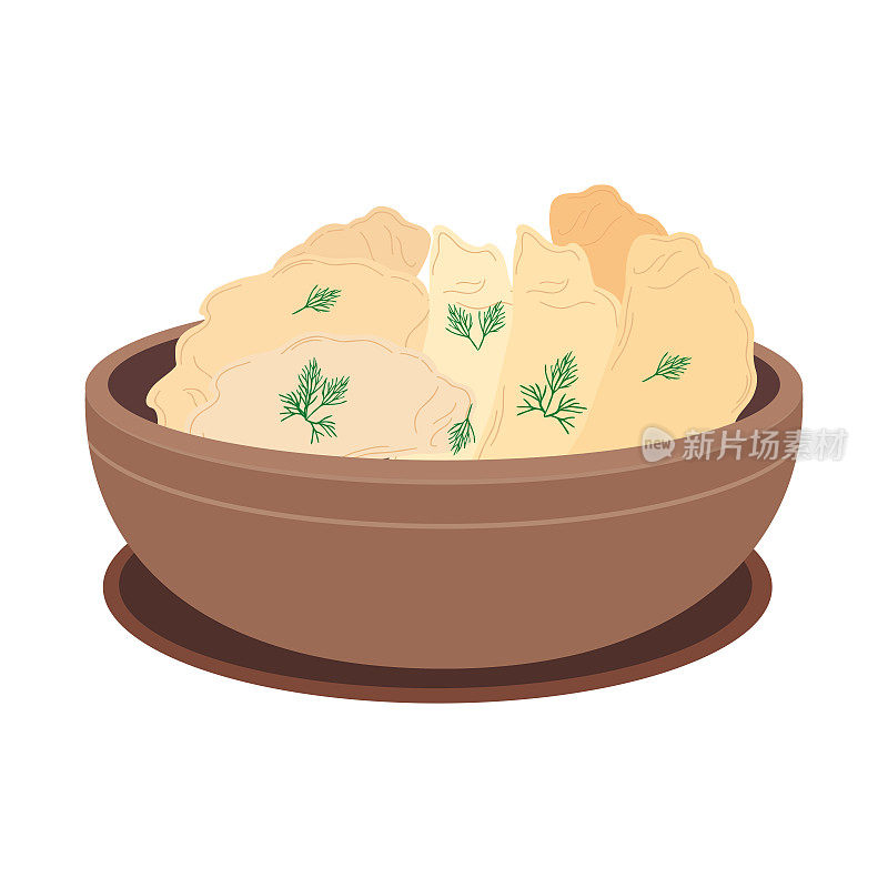 碗里的饺子图标，在白色背景上突出显示。平面风格的矢量插图