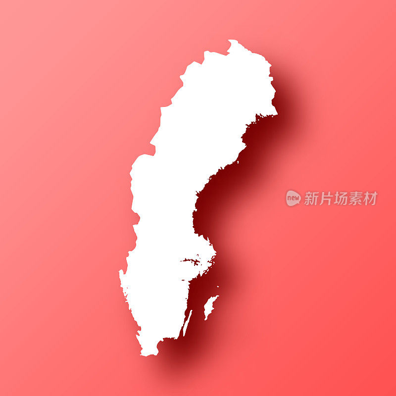 瑞典地图红色背景和阴影