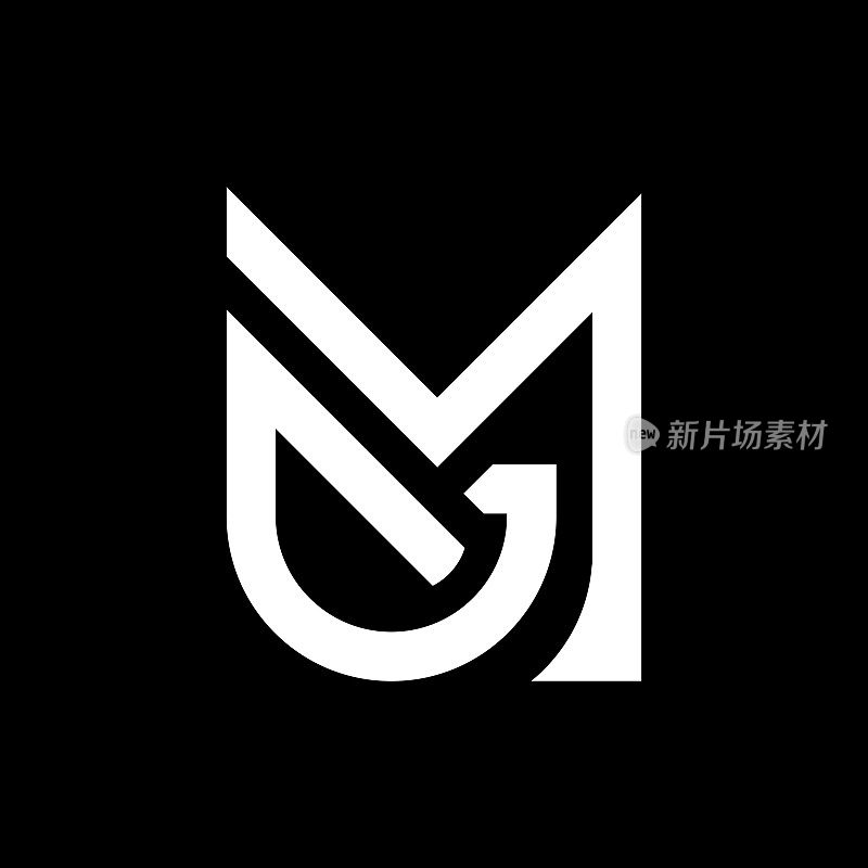最小的通用标志。图标的MG信在豪华的背景。标志的想法基于通用字母缩写。背景为专业品种字母符号和MG标志。