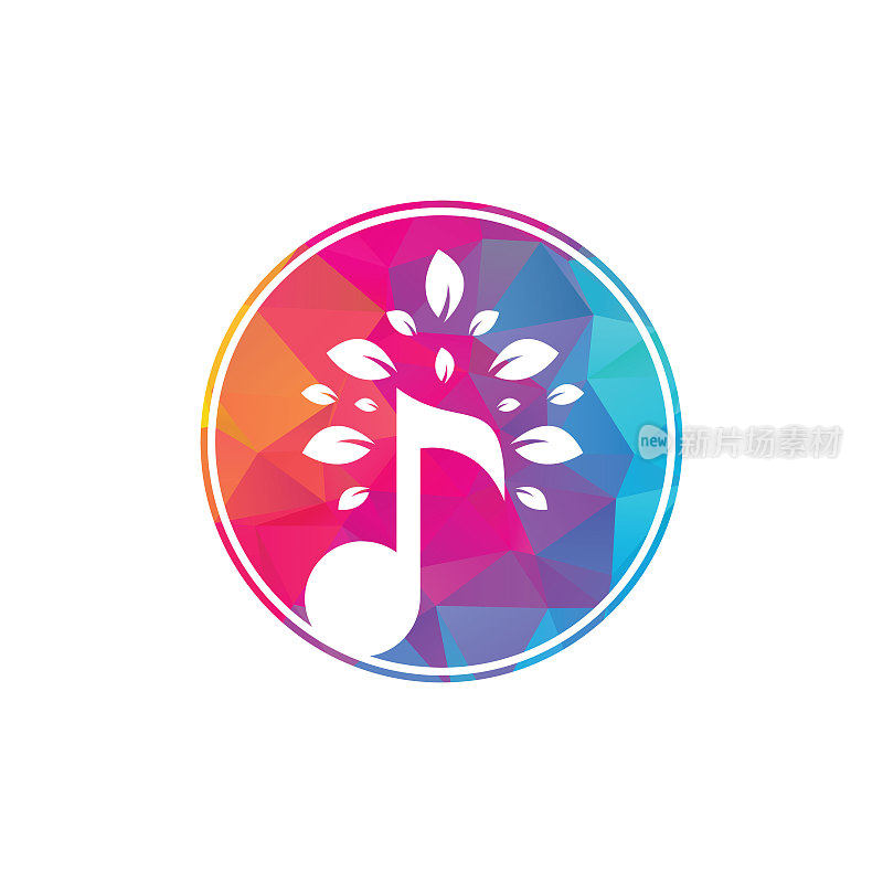 音乐树标志设计。音乐和生态符号或图标。