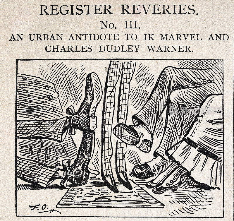 讽刺的美国漫画，漫画的人的脚和鞋子，19世纪，1884年，帕克