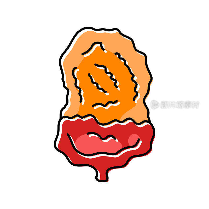 番茄酱鸡肉油炸颜色图标矢量插图