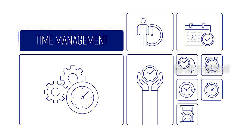 时间管理相关的矢量横幅设计概念，现代线条风格与图标