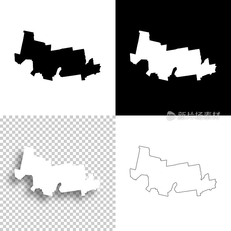 汉普郡，马萨诸塞州。设计地图。空白，白色和黑色背景