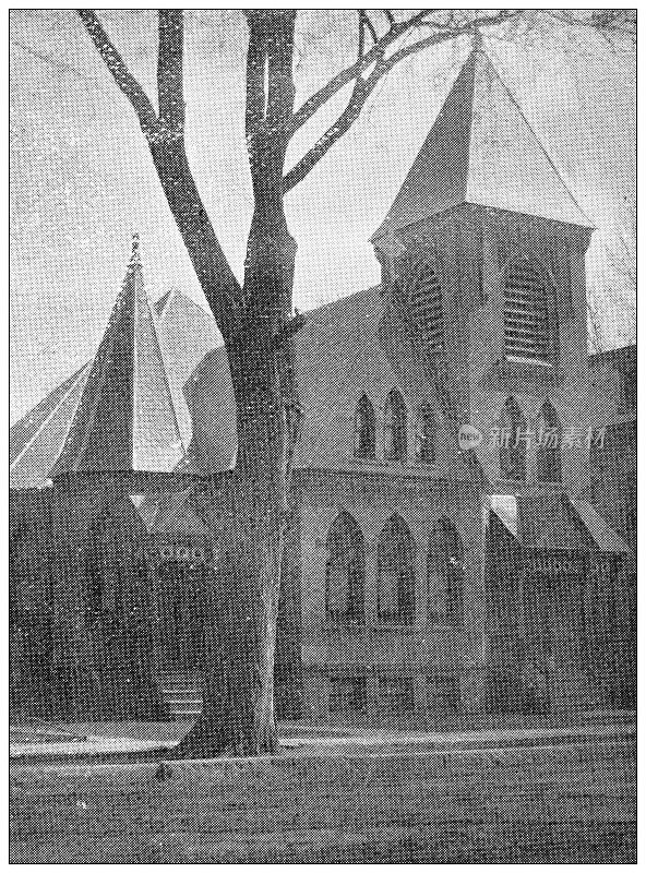 汉普顿县，马萨诸塞州的古董图像:春田，法国新教教堂
