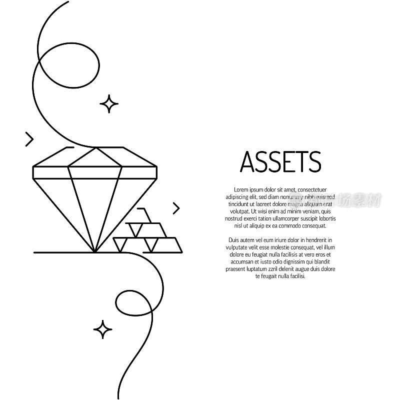 连续线条绘制的资产图标。手绘符号矢量插图。