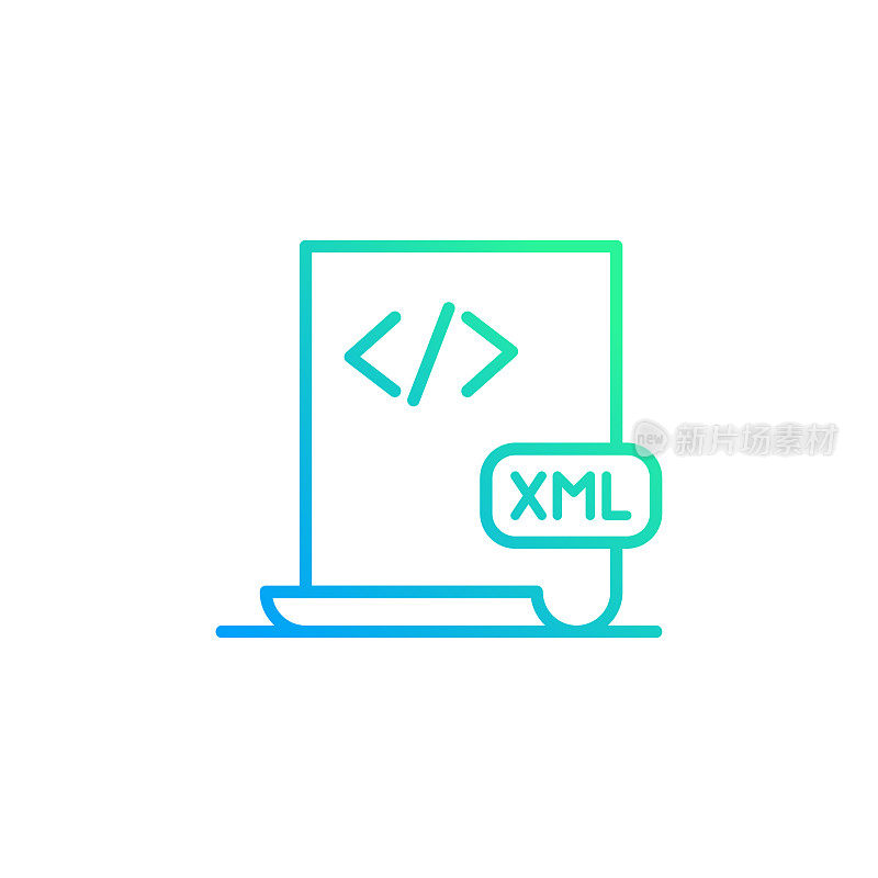 XML文件梯度线图标。Icon适用于网页设计、移动应用、UI、UX和GUI设计。