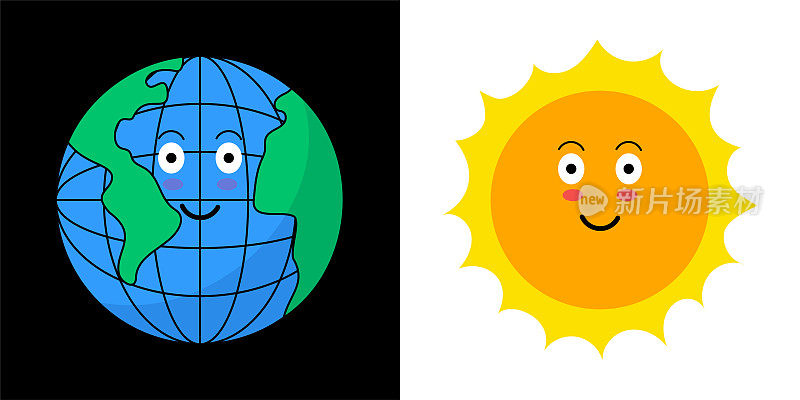 太阳和地球的插图和图标。
