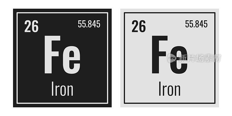 铁的象征。元素周期表中的化学元素。矢量插图隔离在白色背景上。玻璃的迹象。