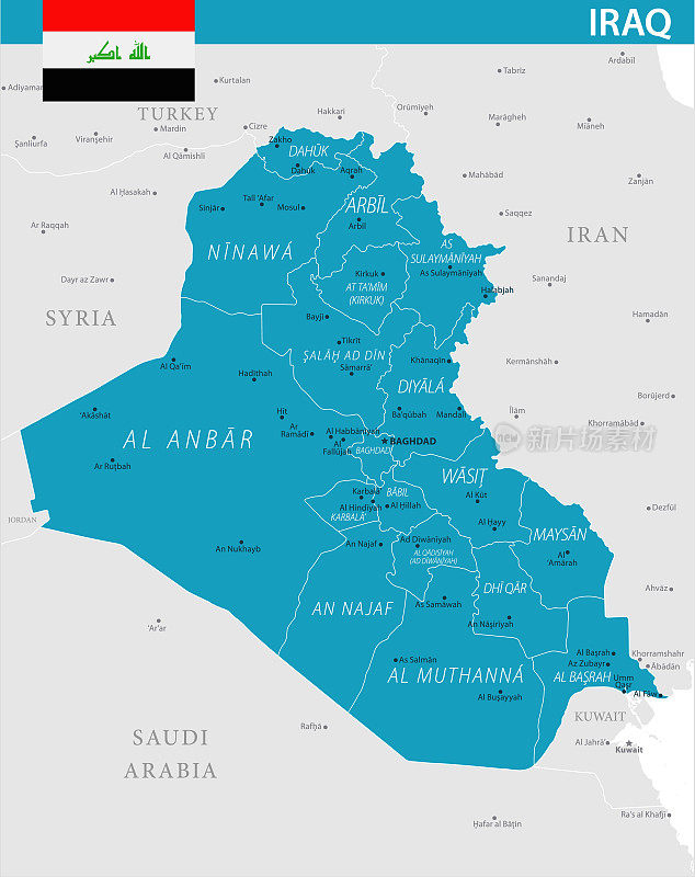 伊拉克地图-矢量插图