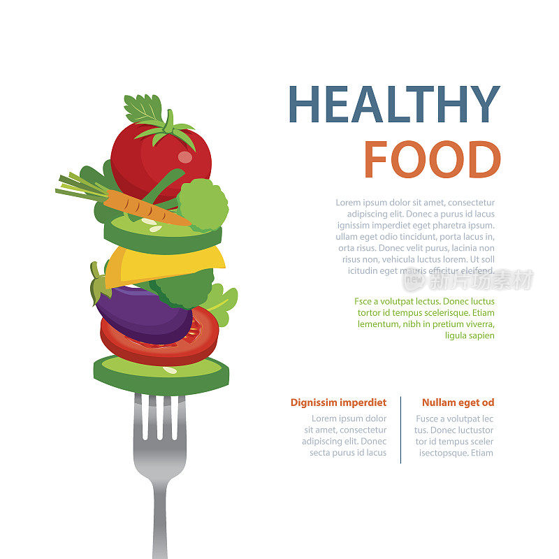 健康食品的叉子饮食概念水果和蔬菜